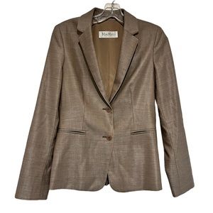 Max Mara Light Brown Blazer Size 6 Wool Silk Blend Two Button X